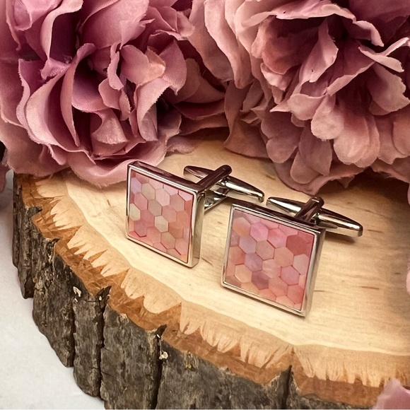 Elegant Pink Mother of Pearl Mosaic Cufflinks - Picture 8 of 17
